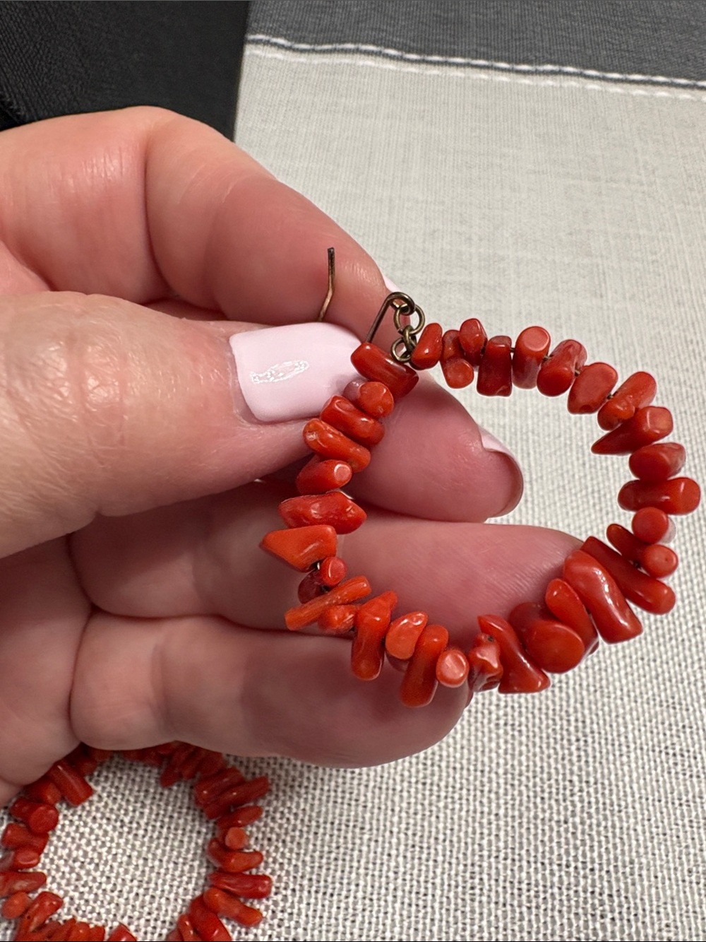 Red Coral Branch Hoop Earrings antique circa 1950s vintage
